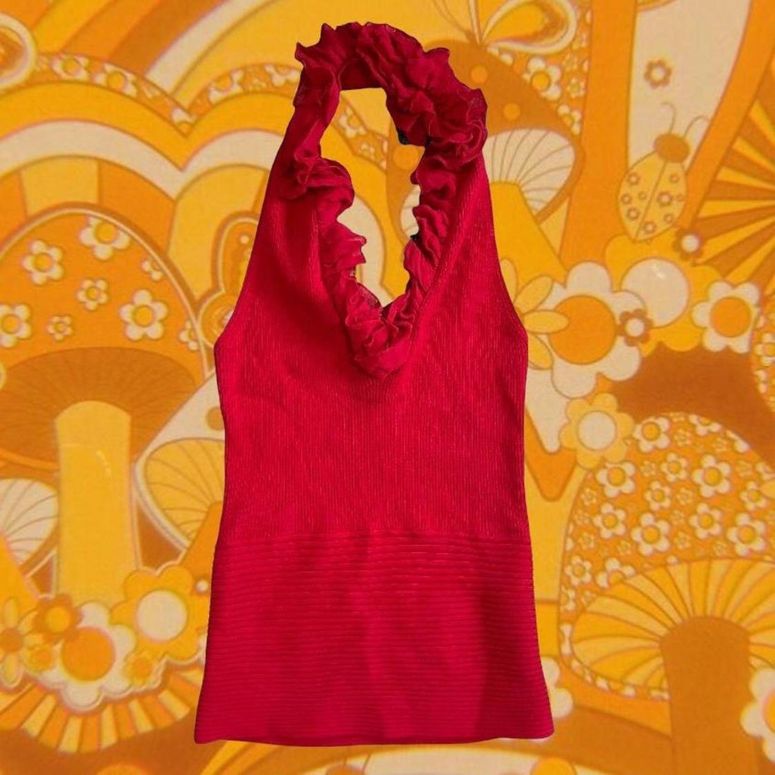 Y2k Red Halter Top with ruffles