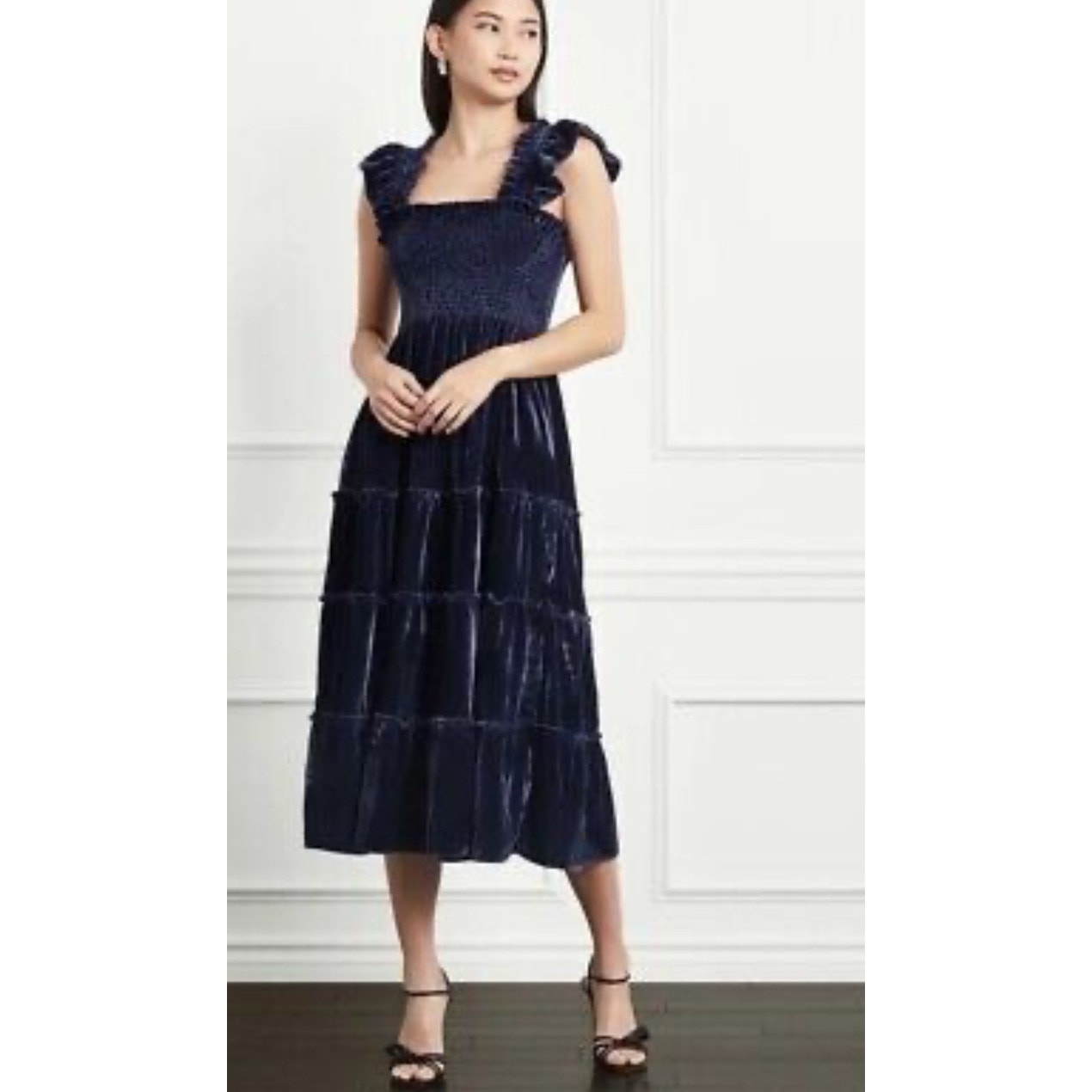 Hill House Home Ellie Nap Dress Women's Medium Navy Blue Velvet Midi NEW