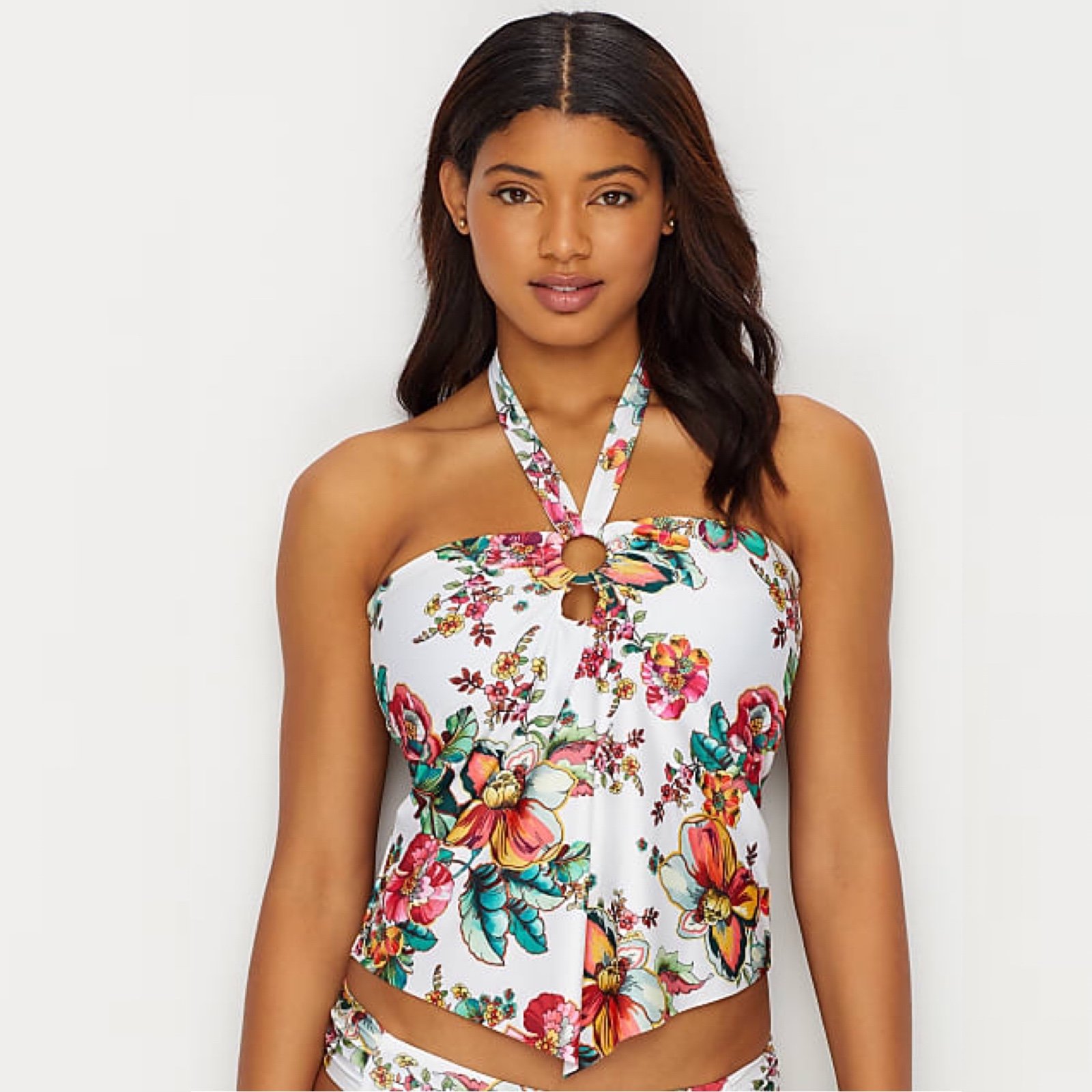BECCA 313597 Women's Emma Handkerchief Hem Halter Tankini Swim Top Size S NWT