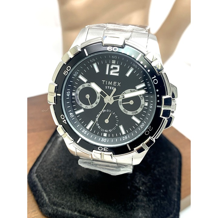 Timex Men's Watch TW2U70400 Quartz Black Dial Silver Tone Stainless Steel 45mm
