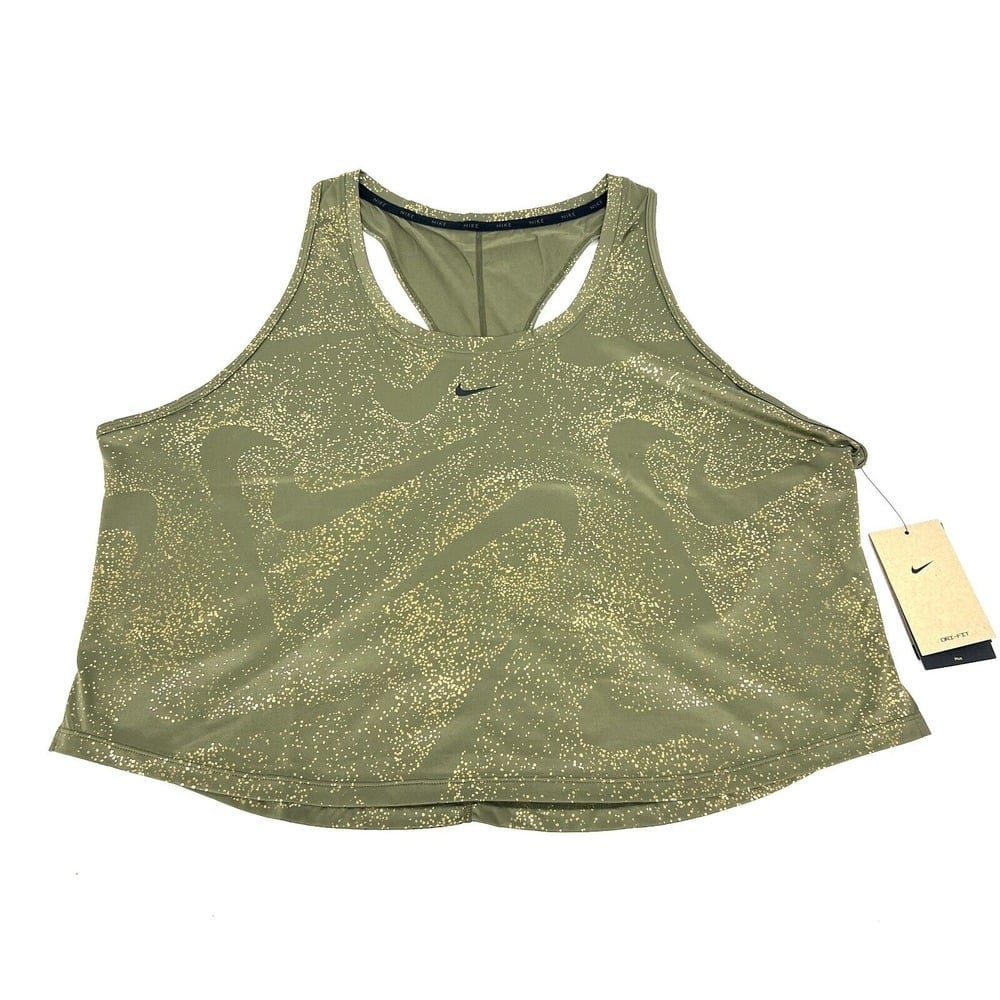 Nike Dri-FIT One Printed Training Cropped Tank Top Womens Green Plus Size 1X NWT