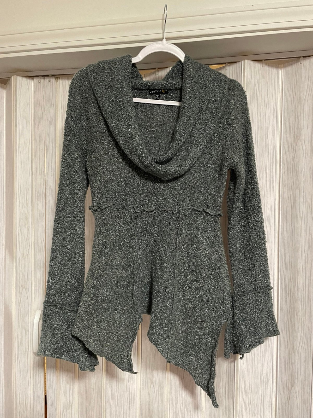 Jasmine KC Cowl Neck Flutter Sleeve Boho Sweater Wool Blend