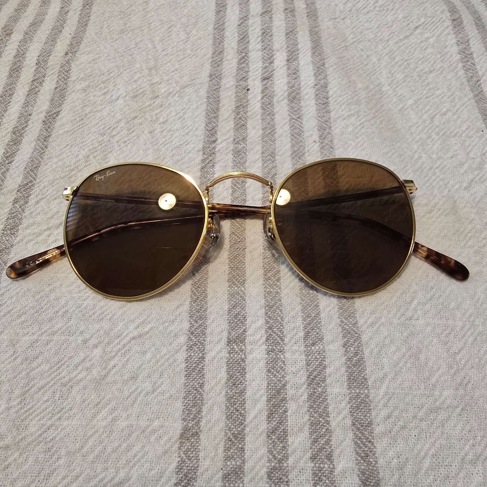 Ray-Ban Gold Round Metal RB3447 Glass Polarized Sunglasses