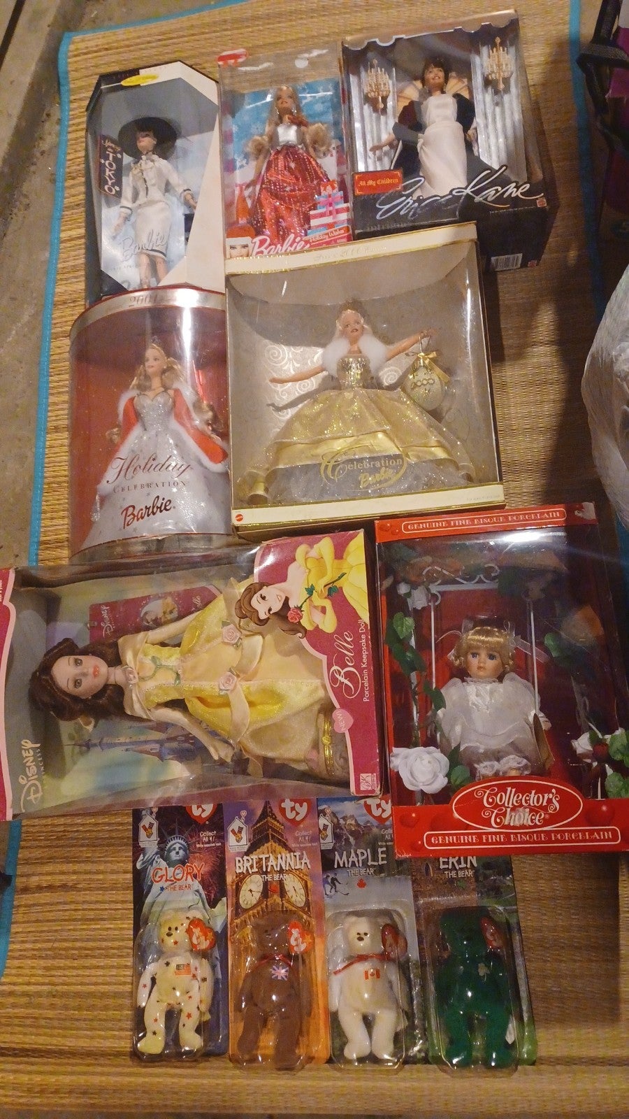Large vintage lot Barbie, Belle, mcdonald beanie baby