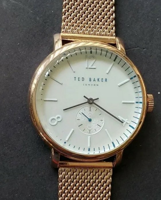 Ted Baker Oliver Watch With 43mm White Face & RoseGold Mesh Breclet