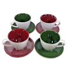 Starbucks 4 Demi Pearlescent Demitasse Cup & Saucesrs 2005 Red Green 3oz