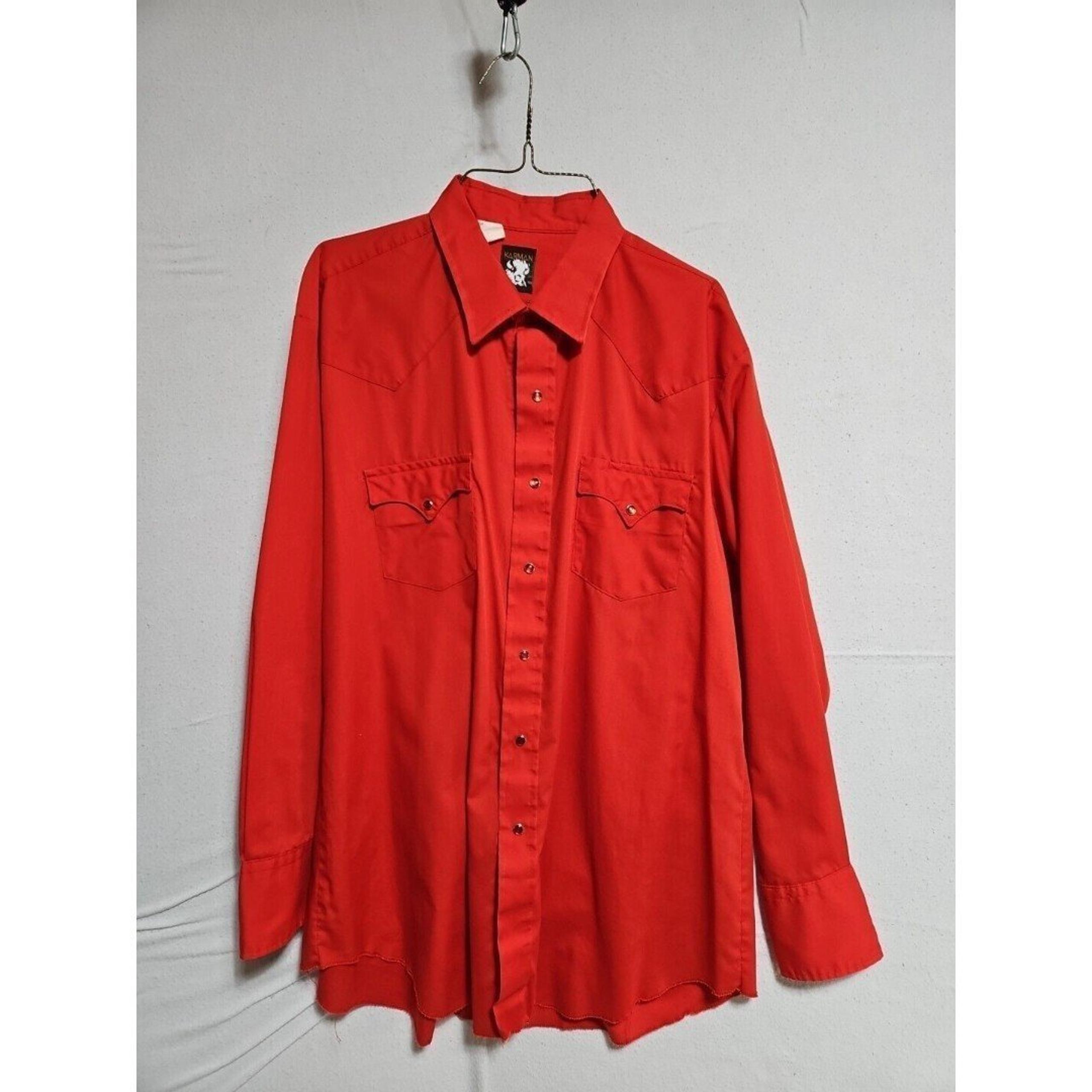 Vintage Karman Pearl Snap Shirt Men Medium Red Western Long Sleeve Cowboy 17X34
