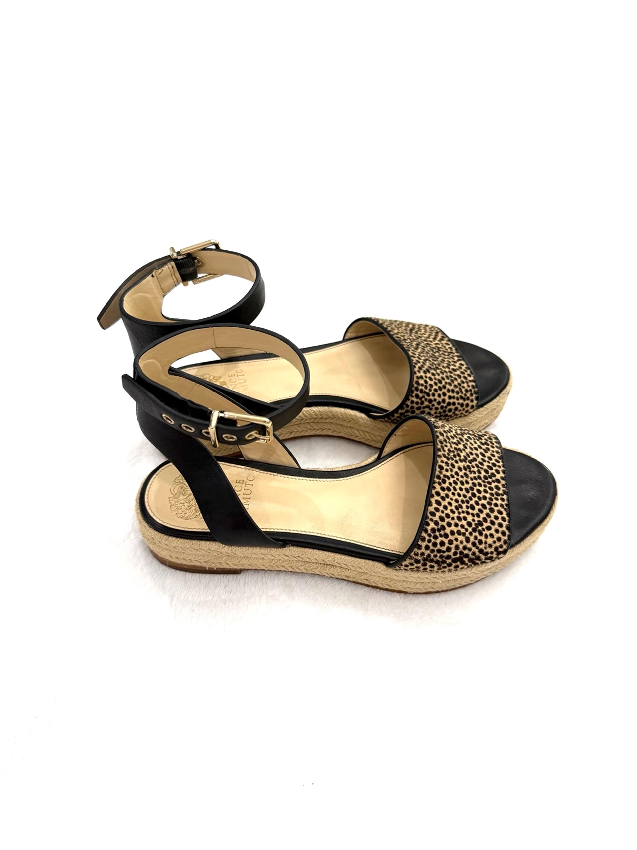 Vince Camuto Kathalina Tan Leopard Cow Hair Platform Espadrille Sandal Size 7.5M