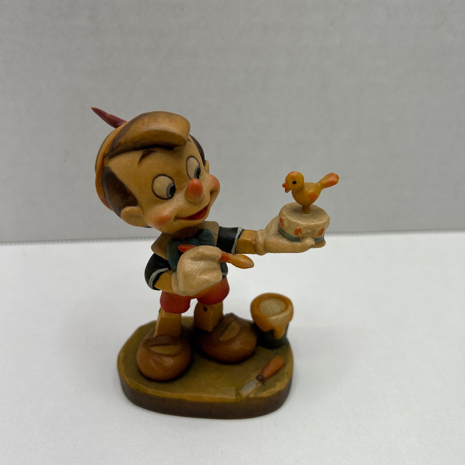 Anri Disney Woodcarvings: Pinocchio With Bird Made In Italy