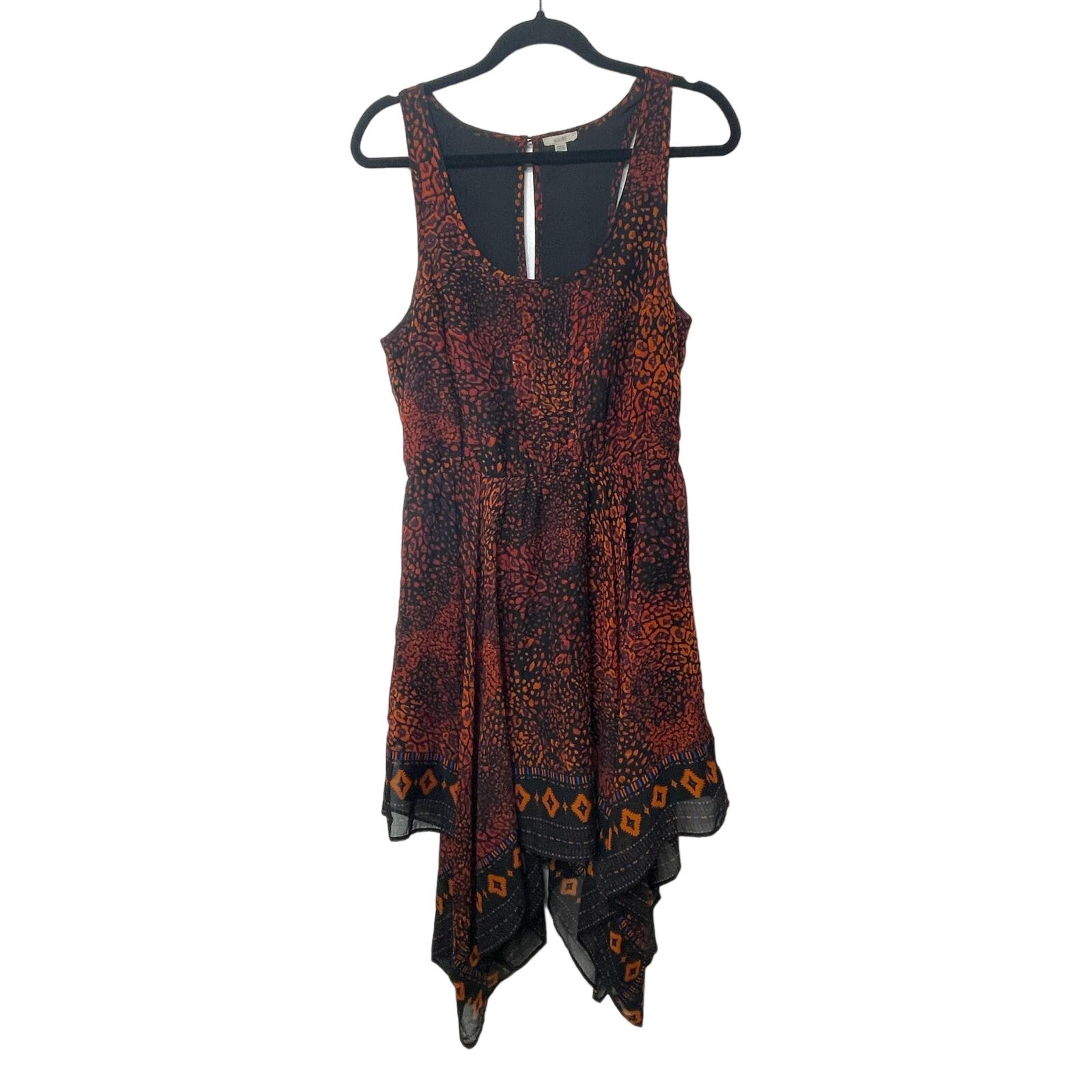 Ecote Handkerchief Midi Dress Asymmetrical Black Orange L Dark Fairy Grunge Y2K