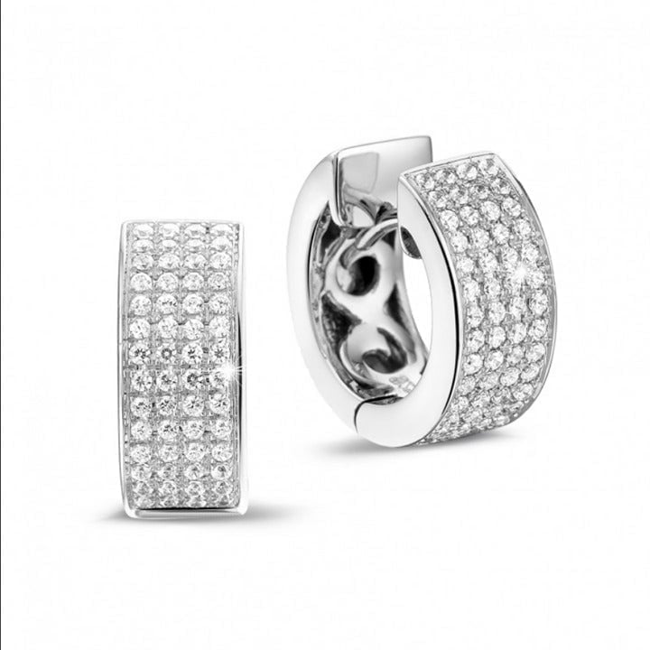 18K White Gold Womens 2ct Diamond Earrings Round Huggies Style Ladies Jewelry ct
