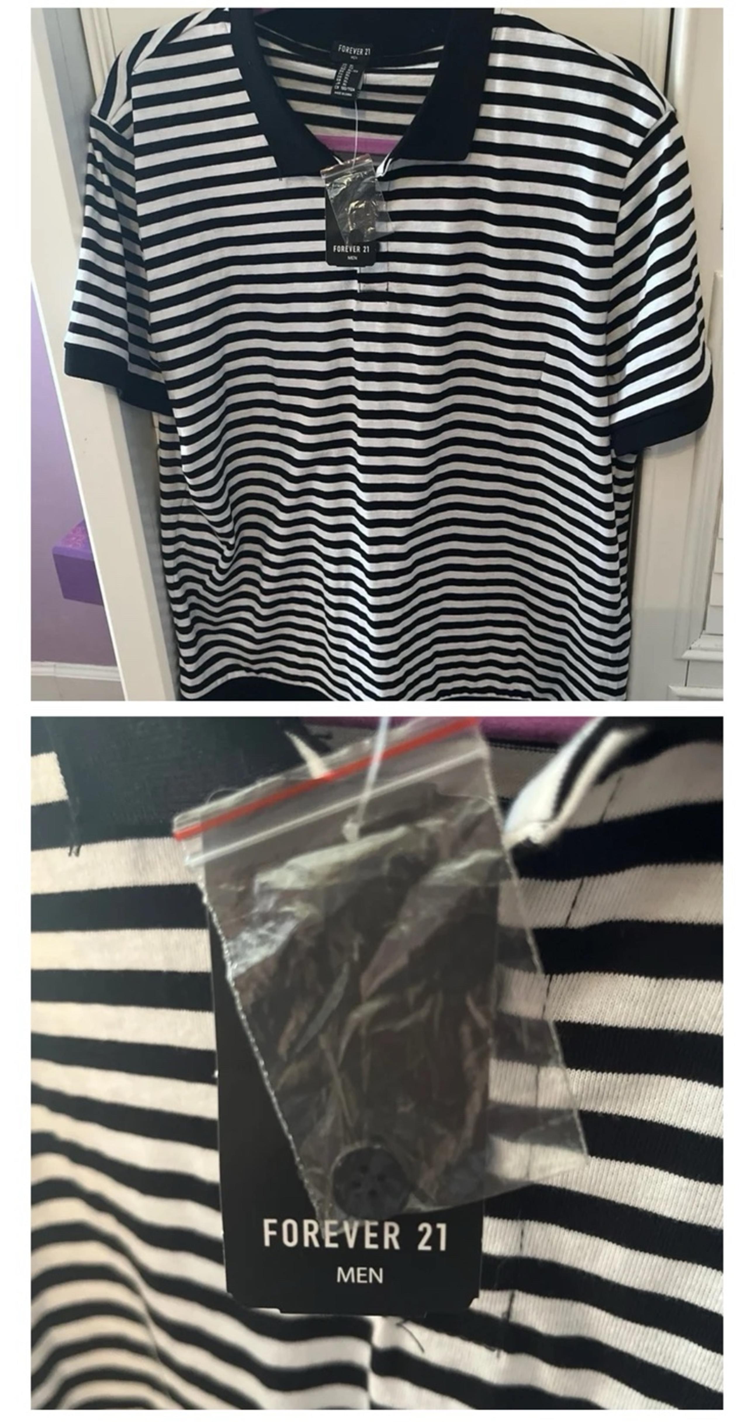 NWT $14.99! Forever 21 Black & Cream S/S Striped Polo Shirt- X-Large