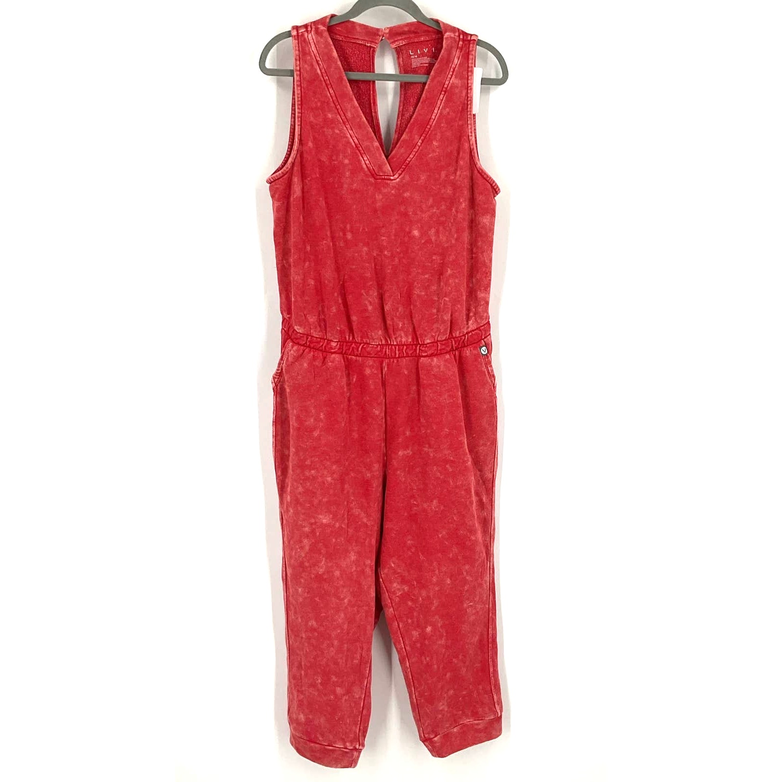 Livi Lane Bryant Coral Acid Wash Sleeveless Jogger Jumpsuit Size 14/16