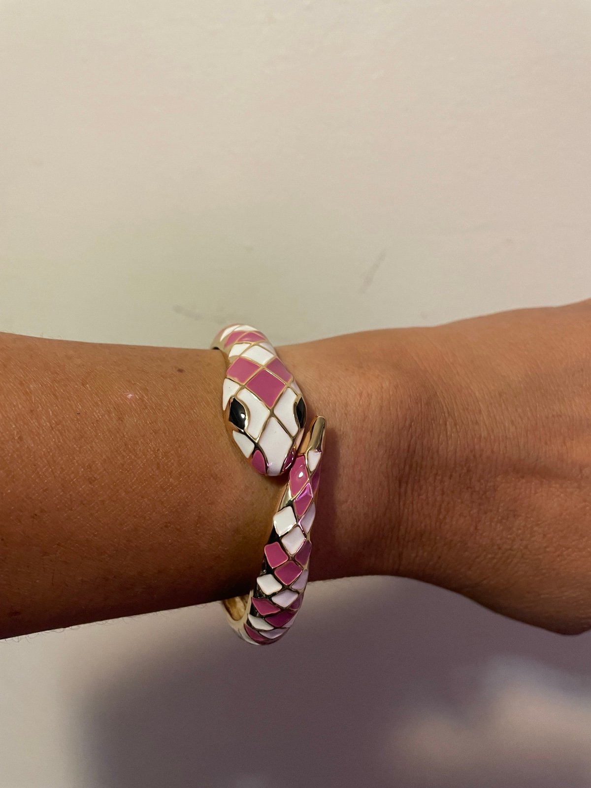 Pink and white hinged Snake bracelet
