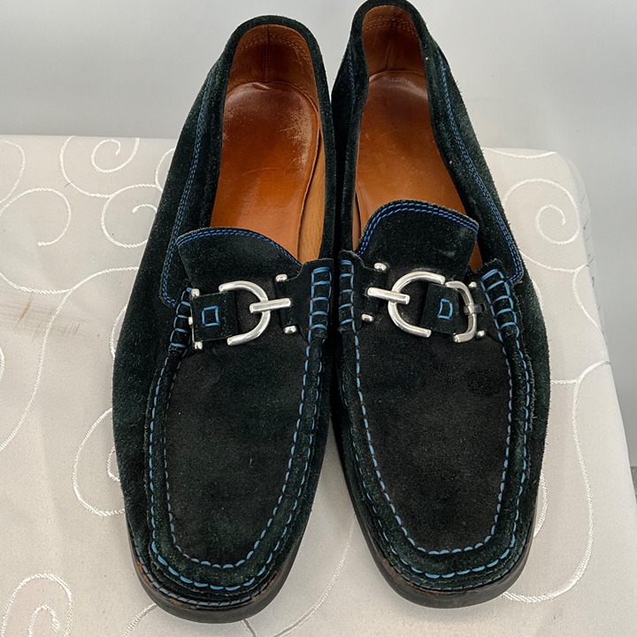 Donald J Pliner Men's 11M Navy Suede Loafers W/ Blue Stitching