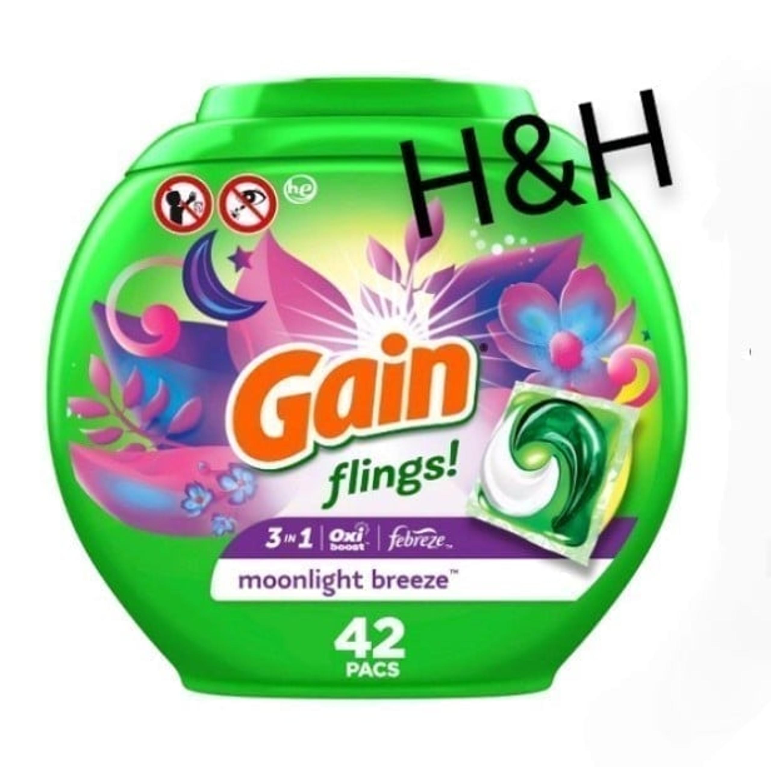 GAIN Flings Moonlight Breeze 3in1 Oxx Febreze HE Laundry Detergent 42 Flings