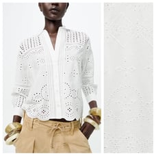 NWT. Zara ZW Collection White 100% Cotton Embroidered Eyelet Shirt. Size L.