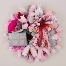 Handmade Valentine's Day Wreath, Pink & Red Ribbon, Love Decor, Wanna Smooch