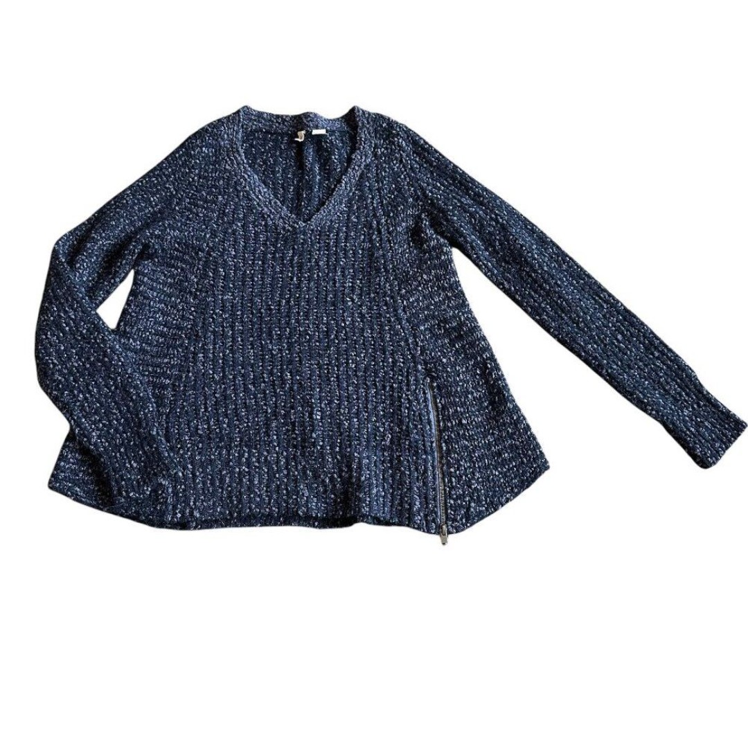 Moth Anthropologie Blue Wool Alpaca Pullover Cotton Sweater Zipper Size Medium