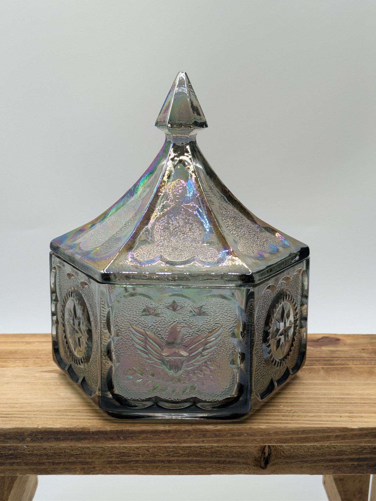 Vintage Tiara glass candy dish bicenntial iridescent