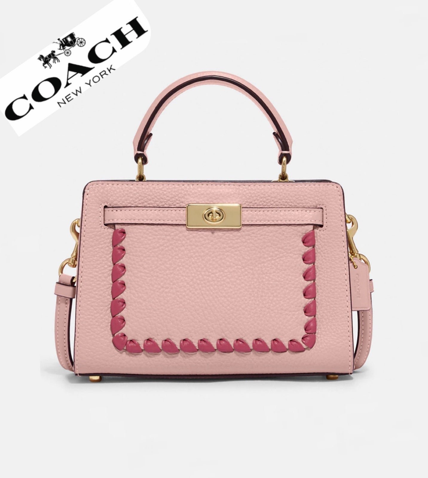 NWT COACH MINI LANE TOP HANDLE WITH WHIPSTITCH GOLD/PINK LEATHER SHOULDER BAG
