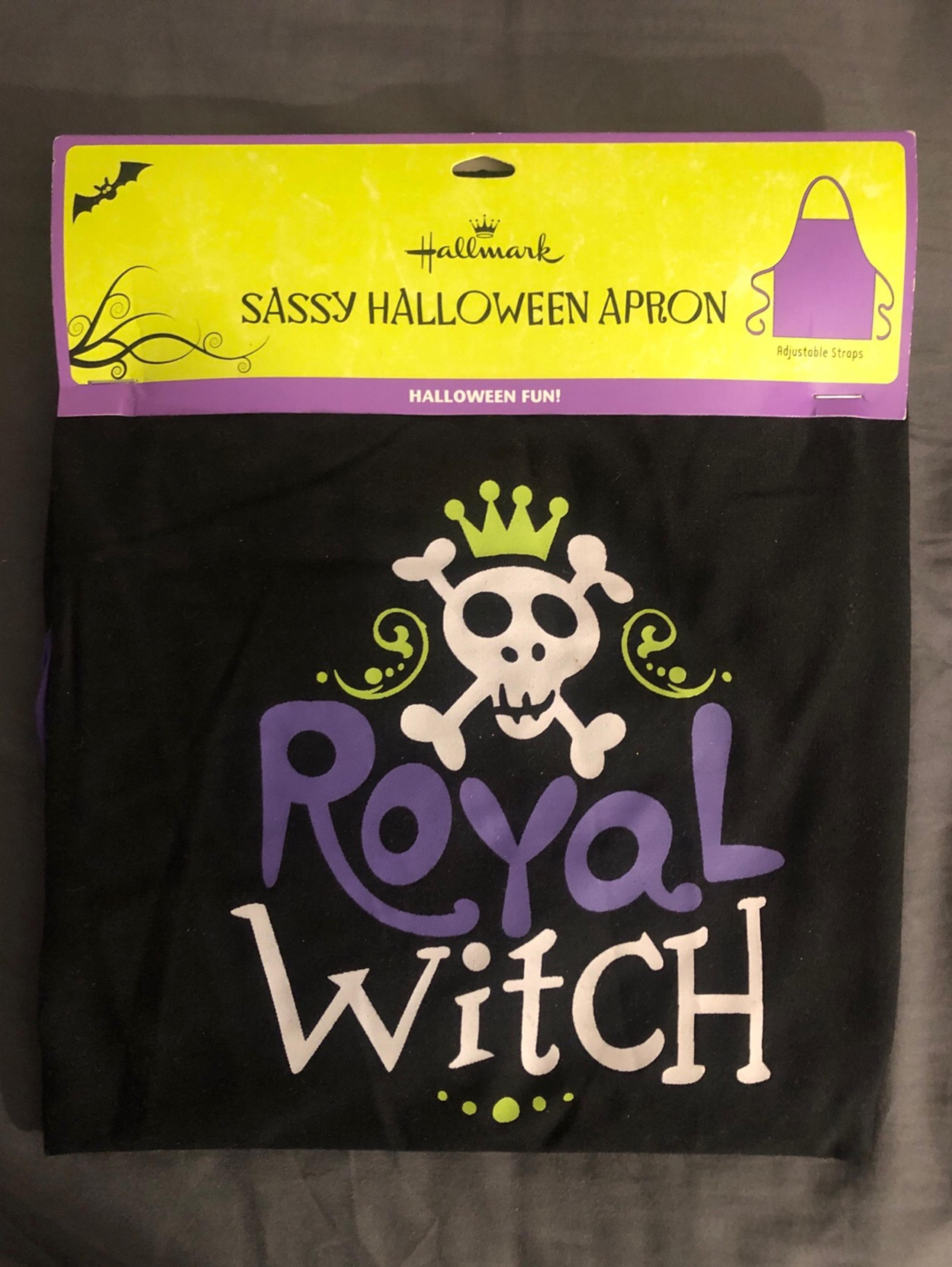 Hallmark Sassy Halloween Apron : “Royal Witch” - Black, White, Green & Purple