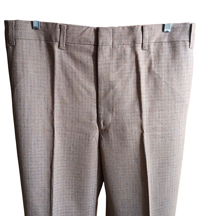 36x32 Vintage Mens Fleck 1970's Dress Pants Blue Orange Check Pattern Flat Front