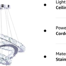 Crystal Chandeliers Modern LED 3 Ring Chandelier Adjustable Ceiling Light