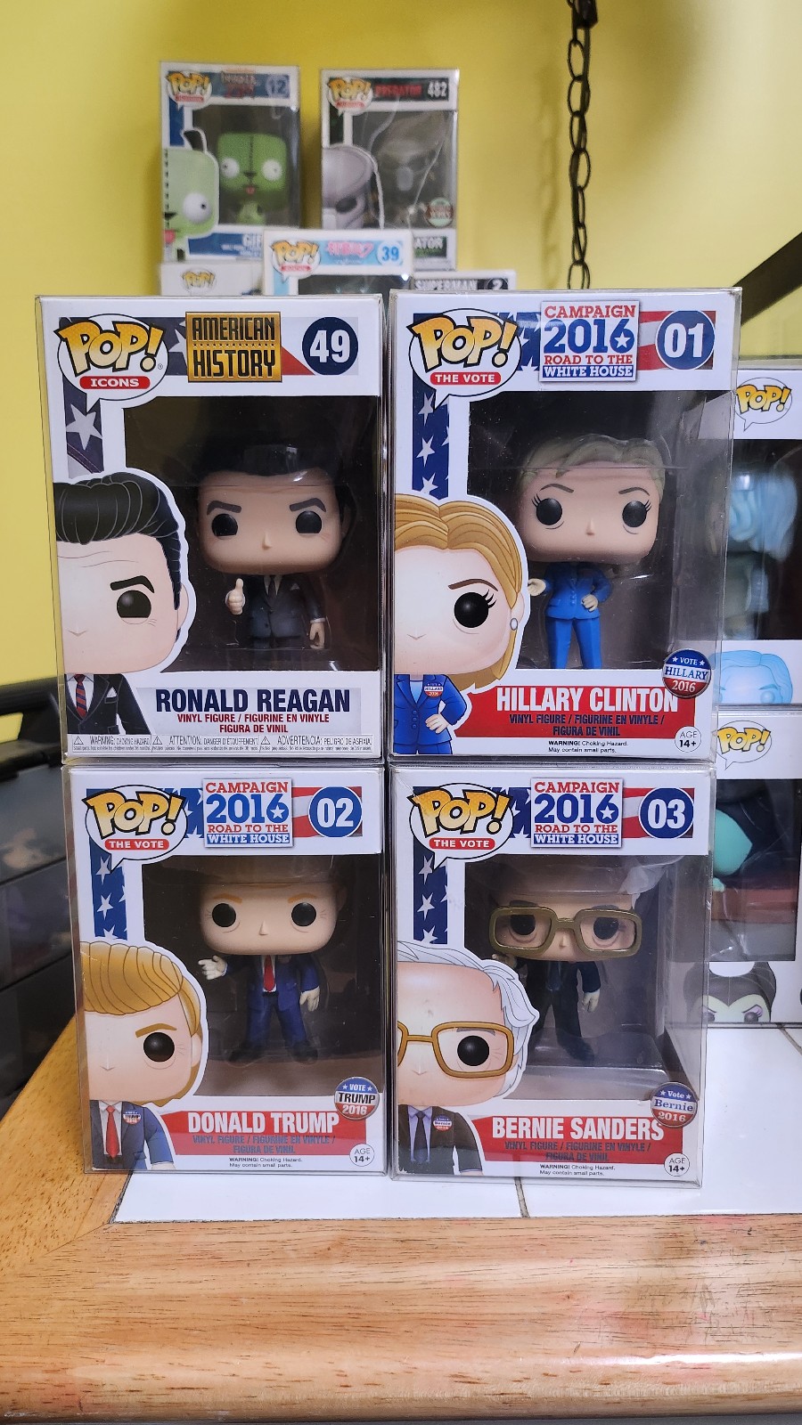 Donald Trump, Ronald Reagan, Hillary Clinton, and Bernie Sanders Funko Pops