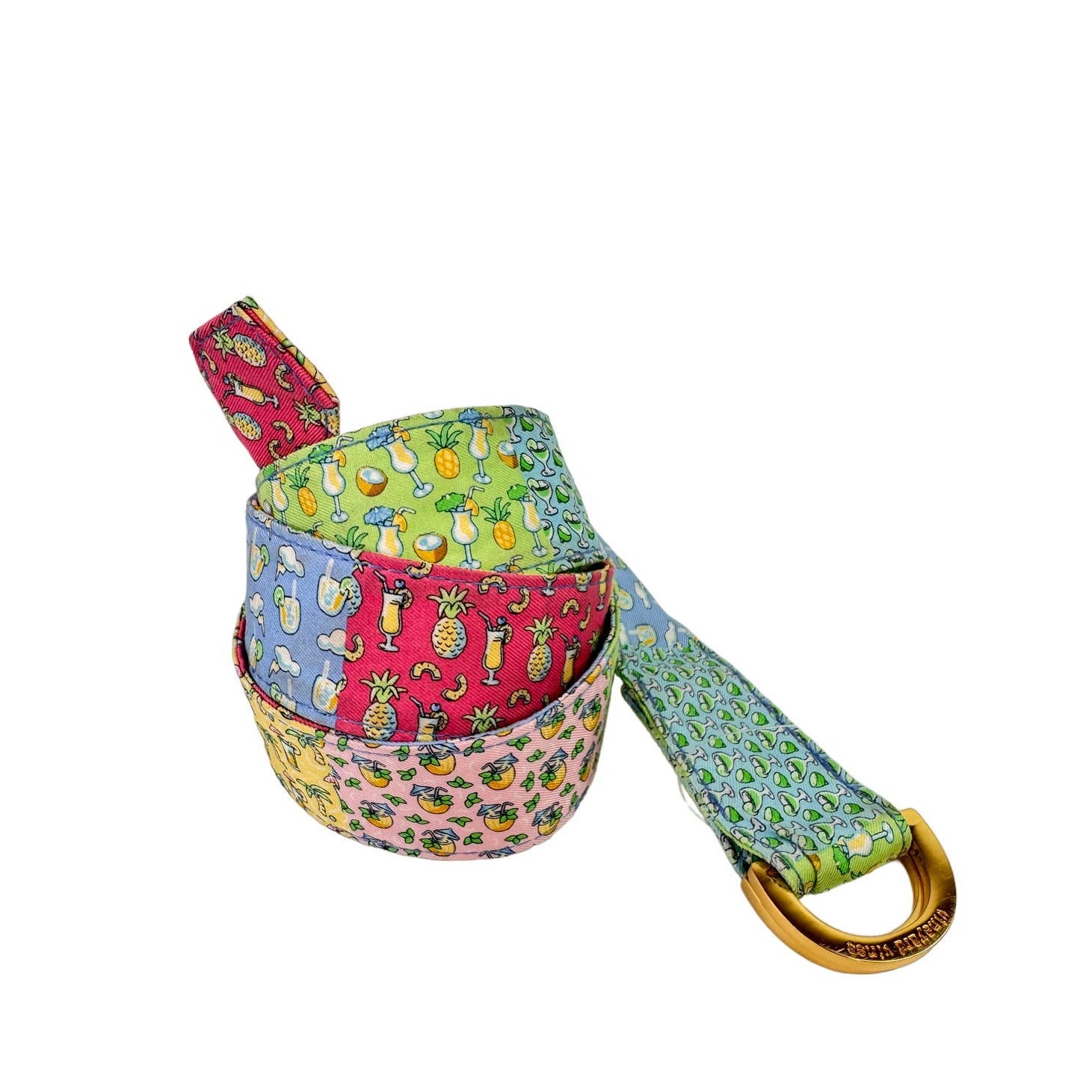 Vineyard Vines Multicolor Mixed Print Fabric Gold Hardware D-Ring Belt Size S