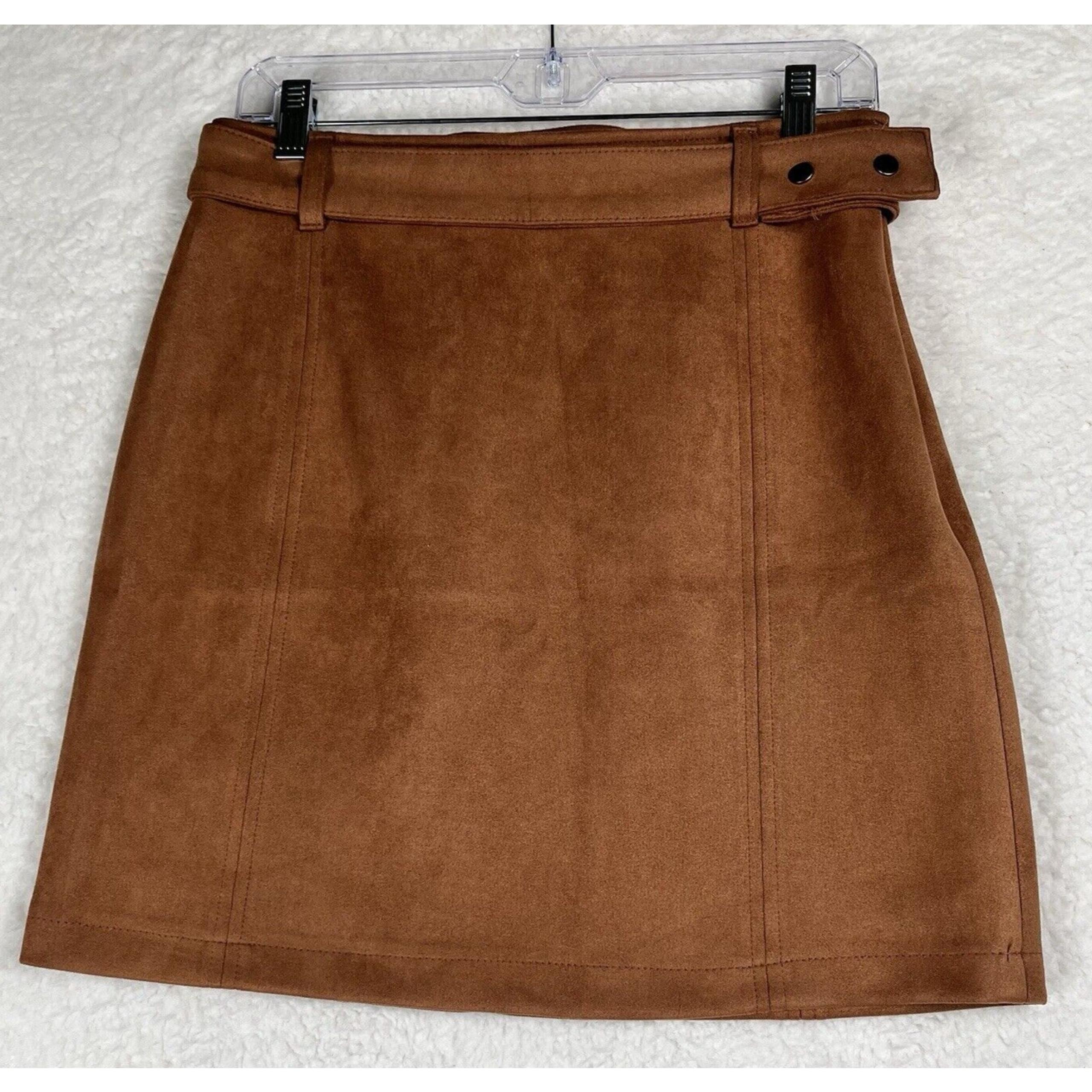 Haute Monde Womens Brown Flat Front Stretch Sweet Dreams Belted Mini Skirt L