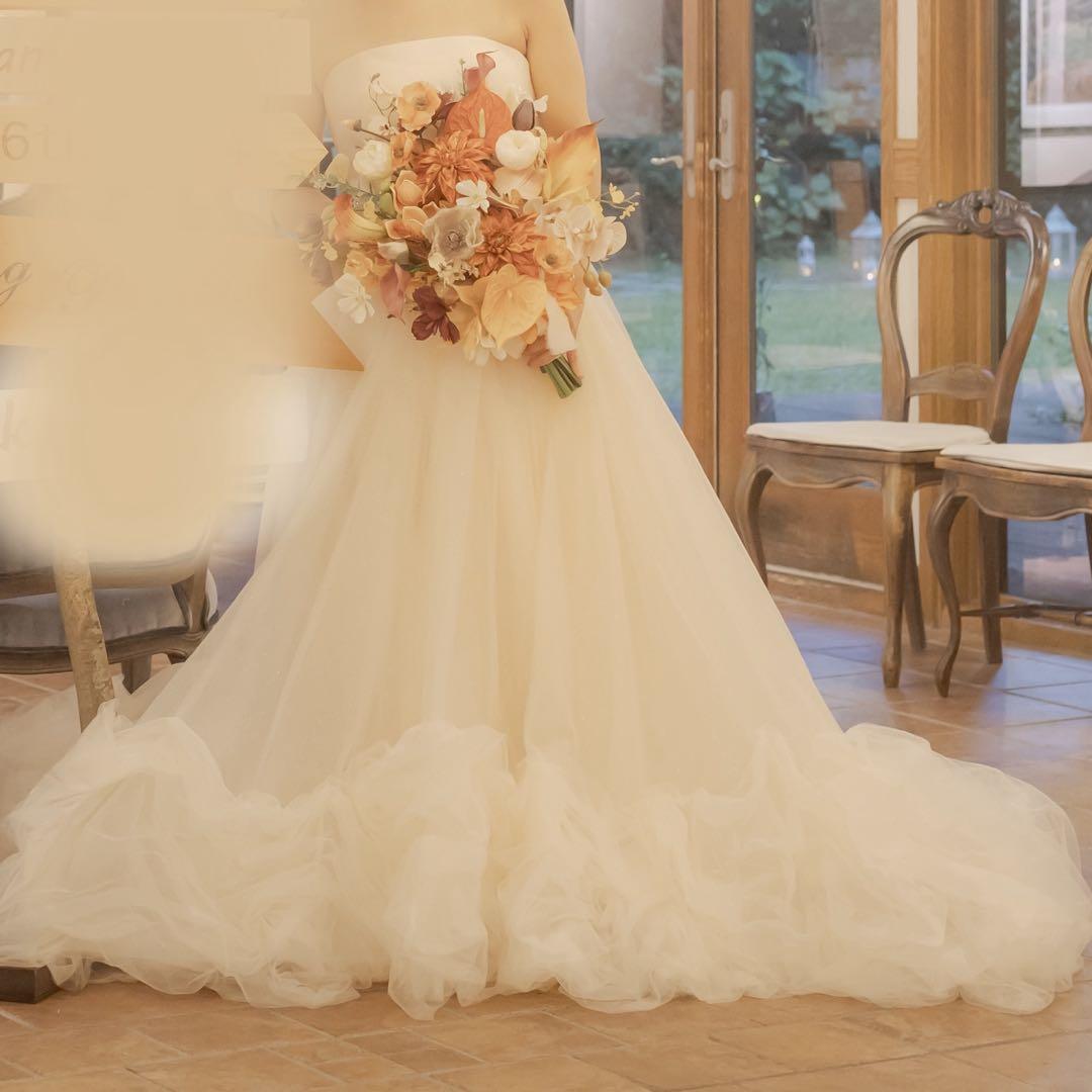 Ivory Tulle Dress with Ruffled Train, Colored Dress Wedding Dress for Ceremony