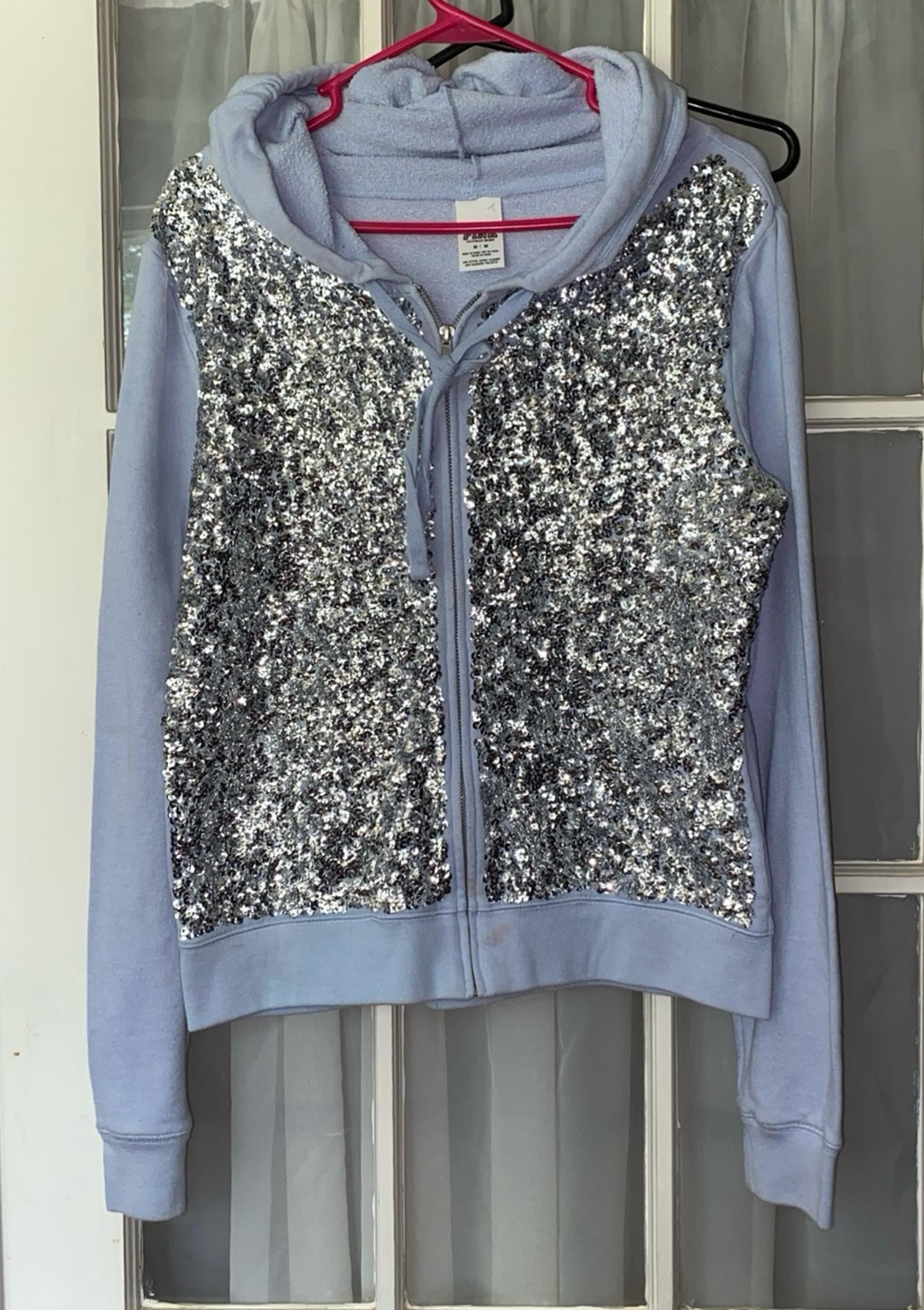 PINK Sequin Bling Jacket Size M Blue Silver Sequin Swifty Womens use well with s