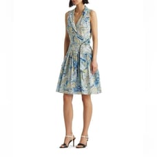 Ralph Lauren white blue paisley print flair dress size 4 petite