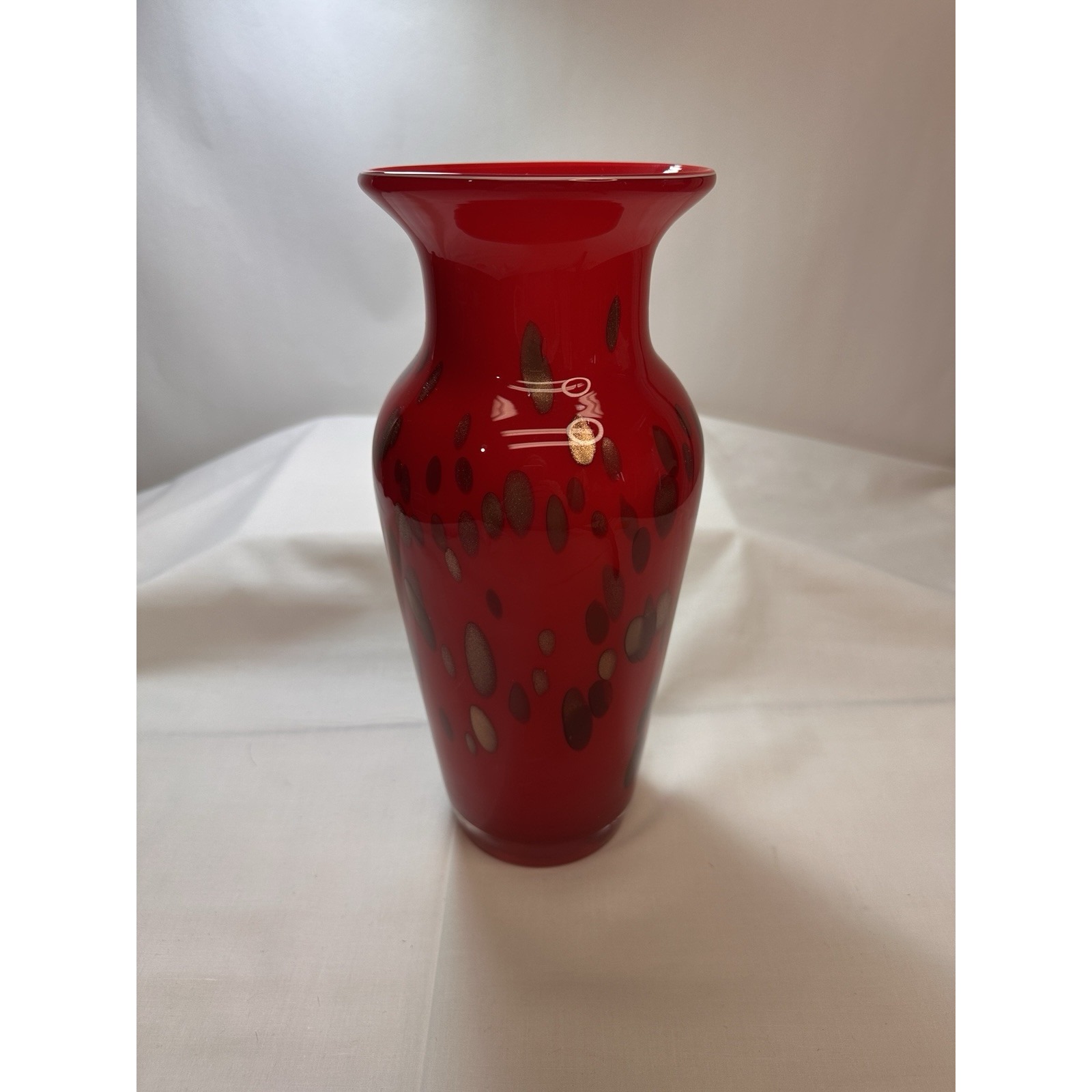 Art Glass Hand Blown Vase Margies Garden Red Copper Glitter 12 signed