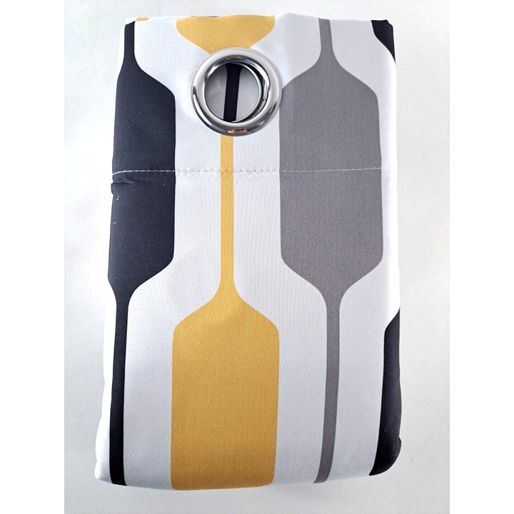 Drift Away Curtain Panels NEW Set Of 2 Gold Black Gray Riley Geo Retro 52x84
