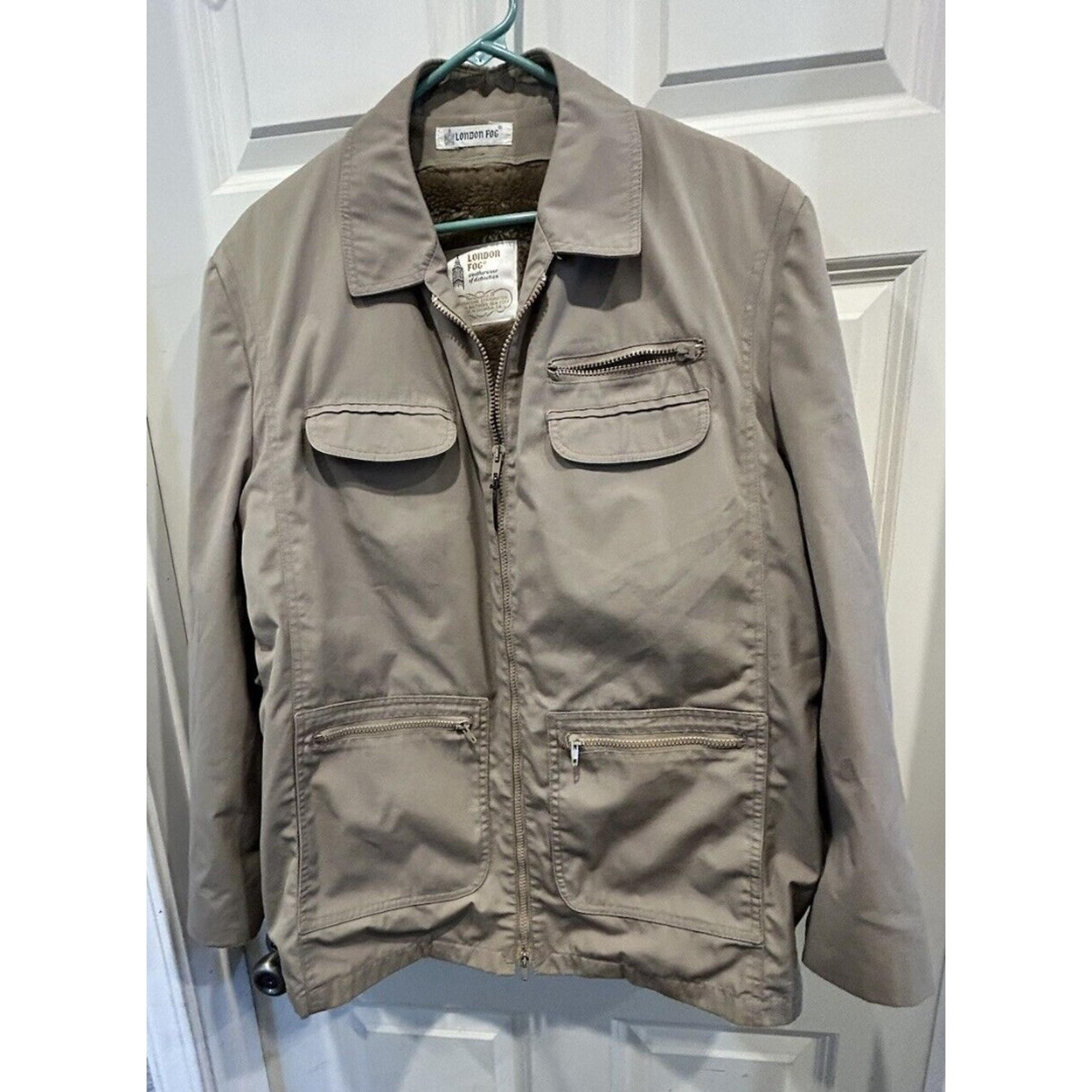 London Fog Tan  Zipper Faux Fur Removable Lining Car Jacket Coat Mens Size 42R