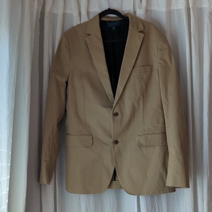 Men's Suit Jacket Tan Fairlane Button Up Great Condition Slim Fit Collar Jacket