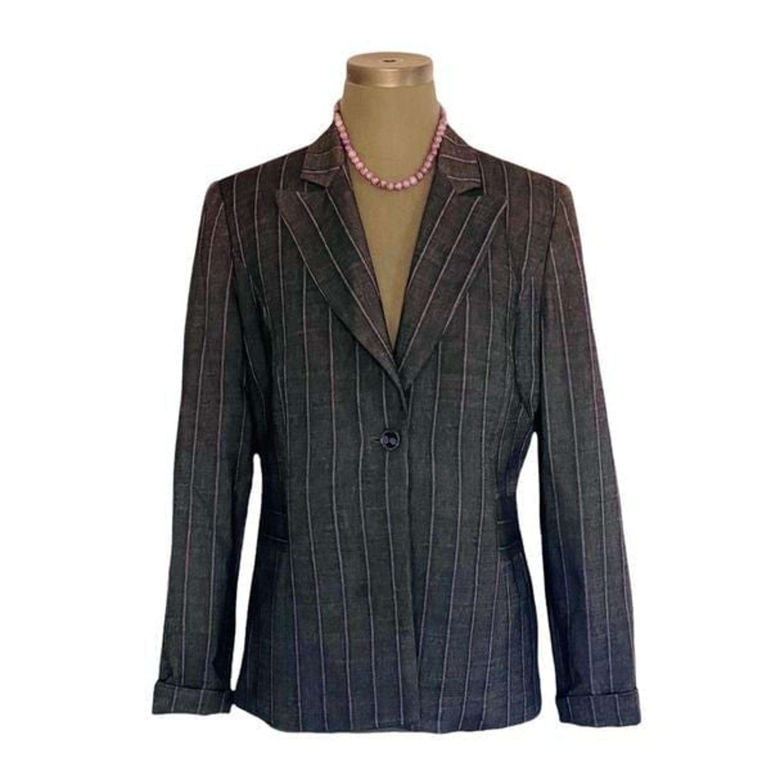 GARFIELD & MARKS Gray Purple Pinstripe Womens Blazer Single Button Alicia Jacket