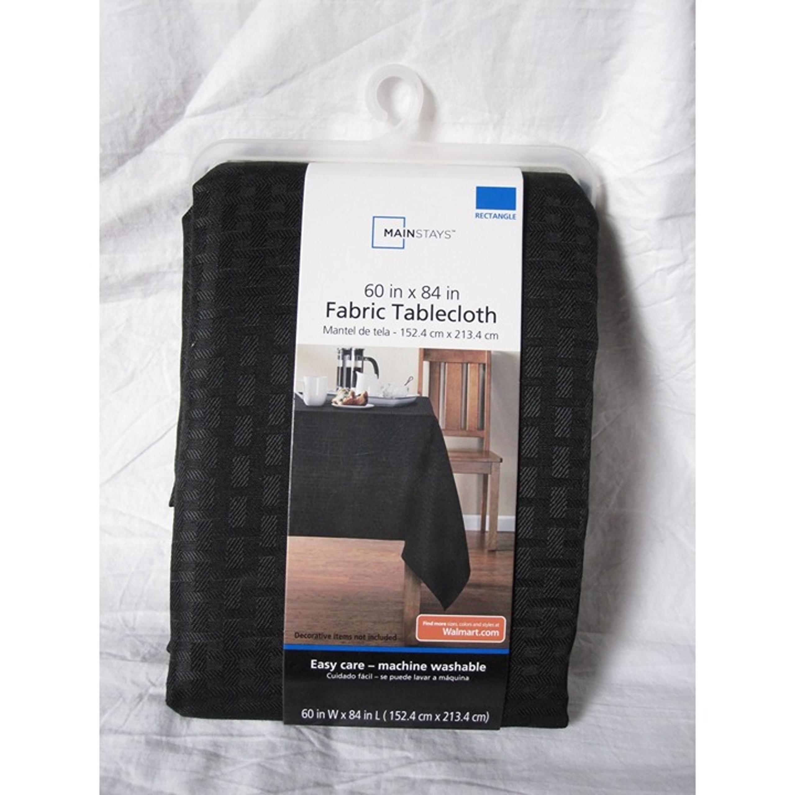 NEW Mainstays 60"x84" Black woven Rectangle Fabric Table Cloth 6-8 seat table