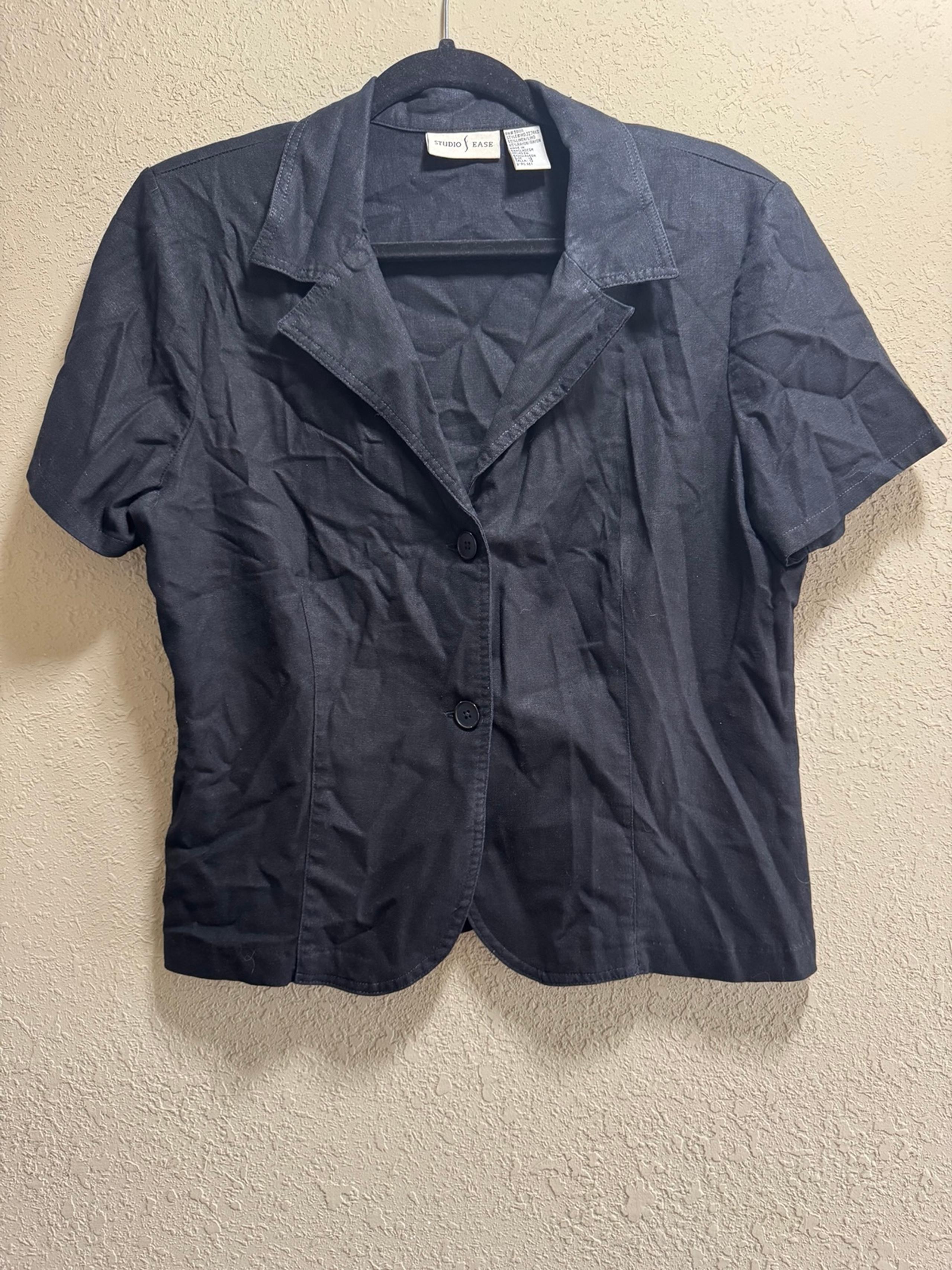 Studio Ease Jacket, Women's Size 12, Black, Button Blazer, Shoulder Pads