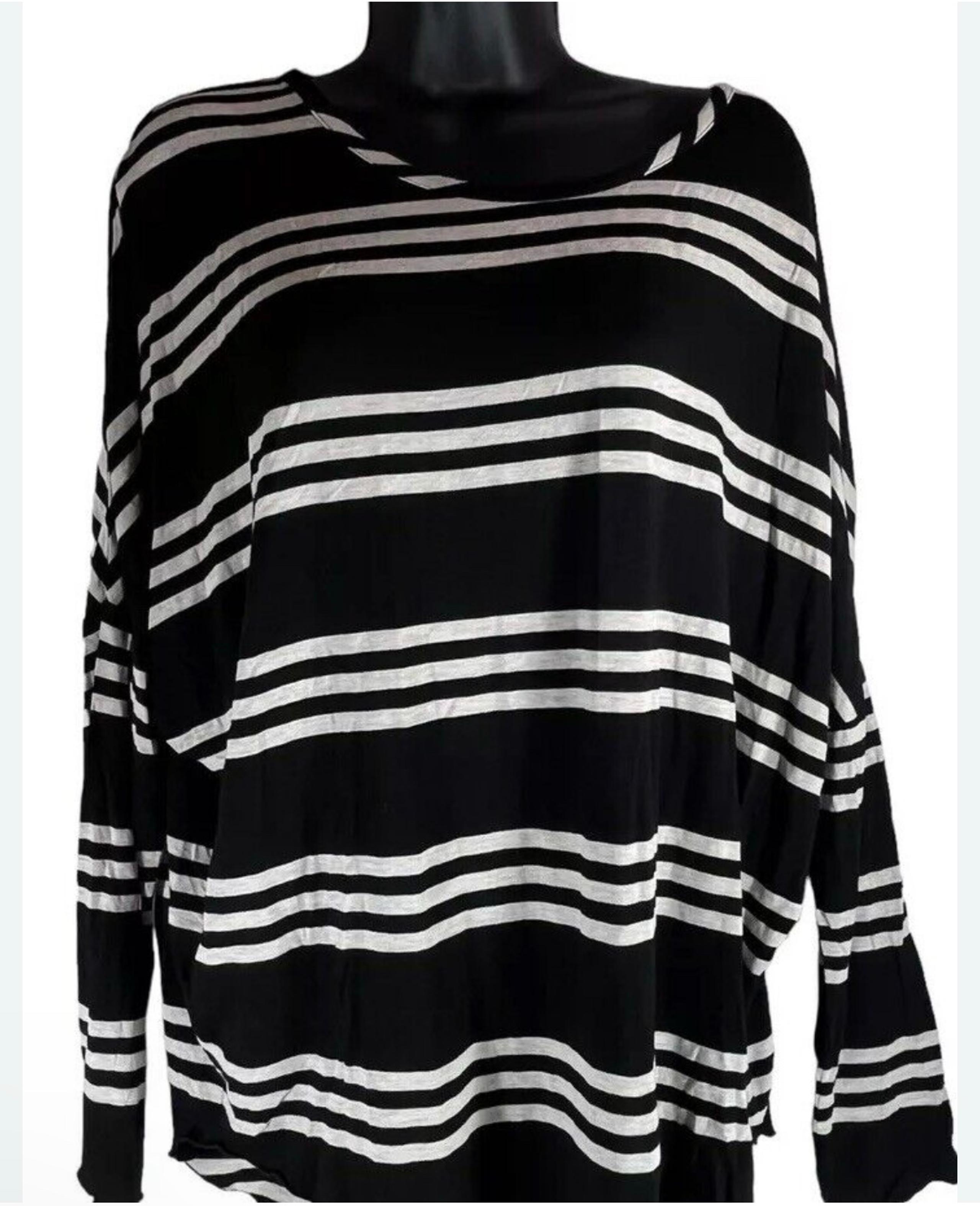 Chaser cloud ladies top black beige striped long sleeve size medium