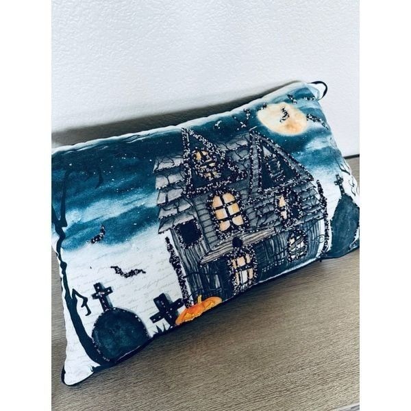 Halloween Haunted Mansion Beaded Embellished Decor Pillow