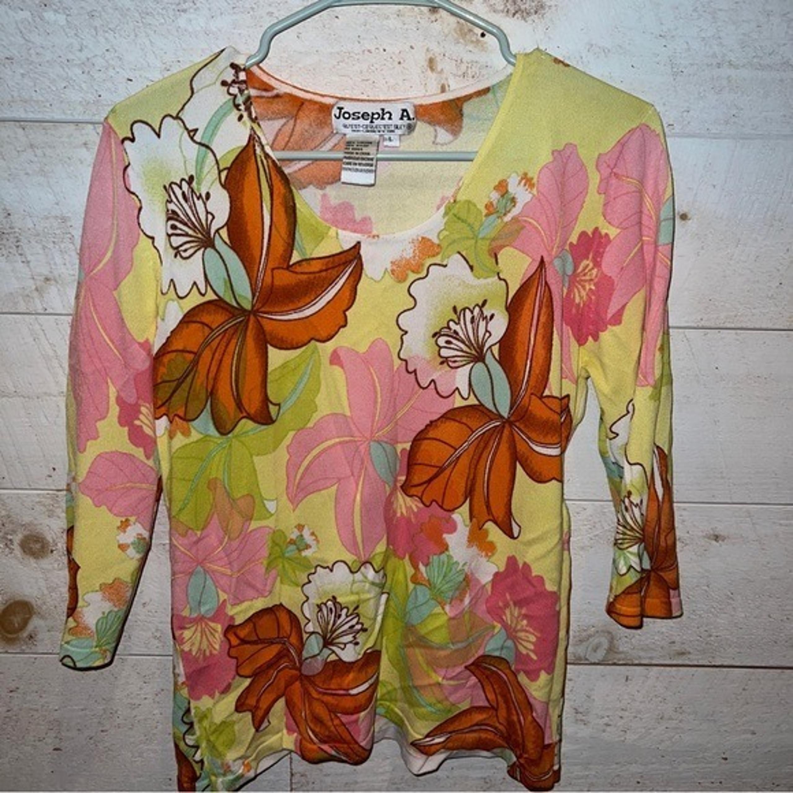 Vintage 90's Joseph A. Floral Scoop Neck Stretch Knit Top Size L