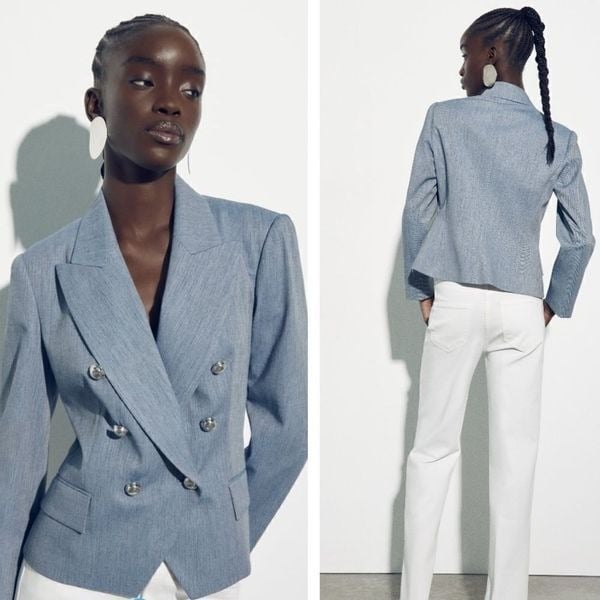 ZARA Double Breasted Textured Weave Jacket NWT