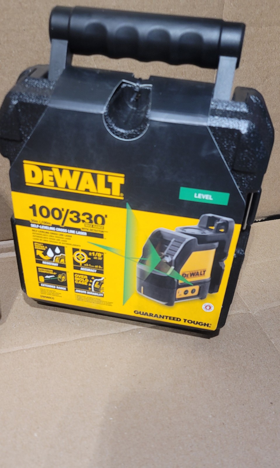 DEWALT  100 ft. Green Self-Leveling Cross Line Laser Level with (3) AA Batteries