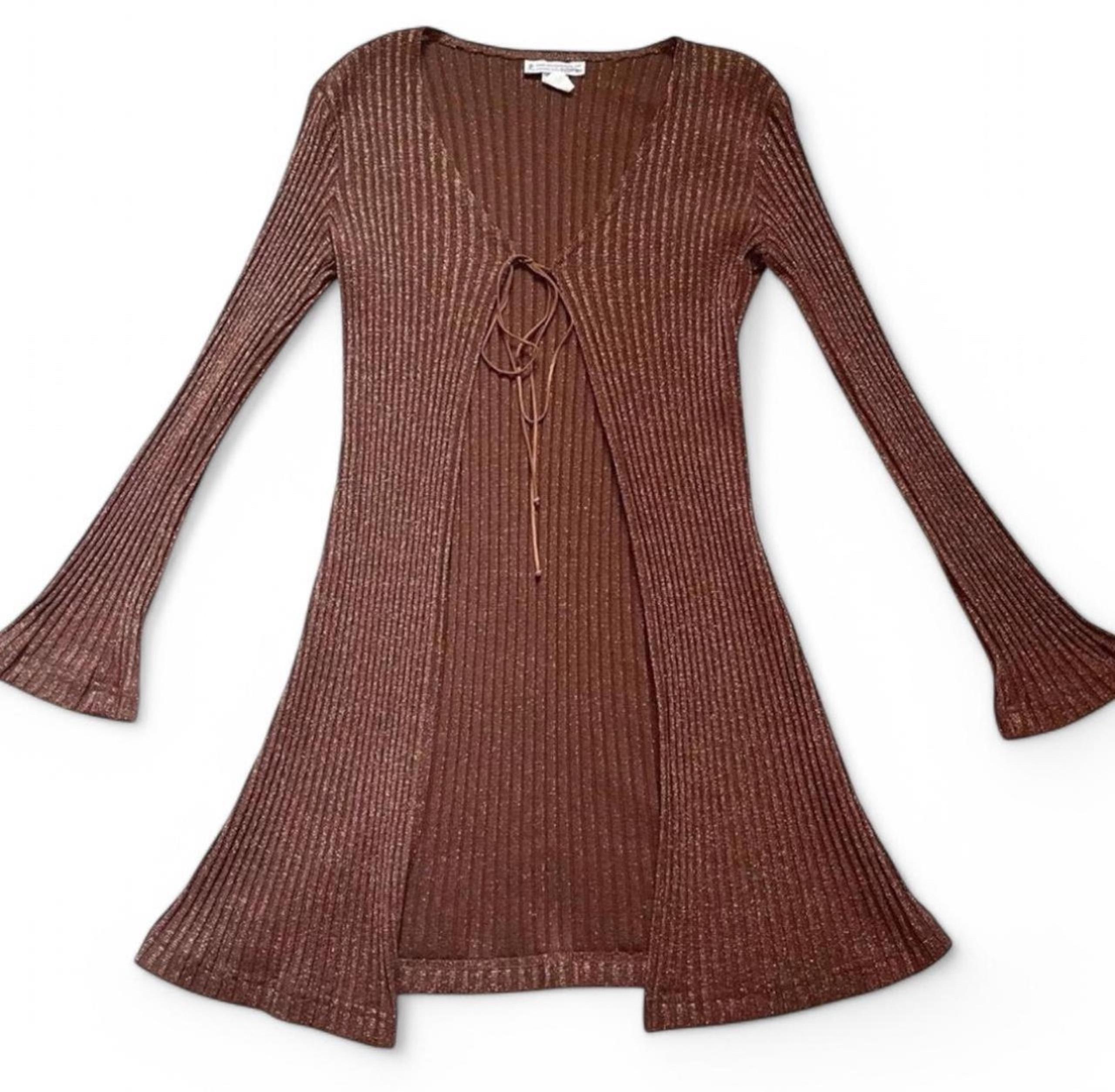 Vintage y2k Self Esteem Womens Large Cardigan Sweater Bell Sleeve Brown Metallic