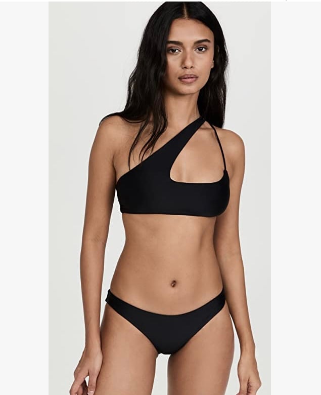 NEW MIKOH Women's Queensland Cross Shoulder Bikini Top & Bottom Set in Noir. XS