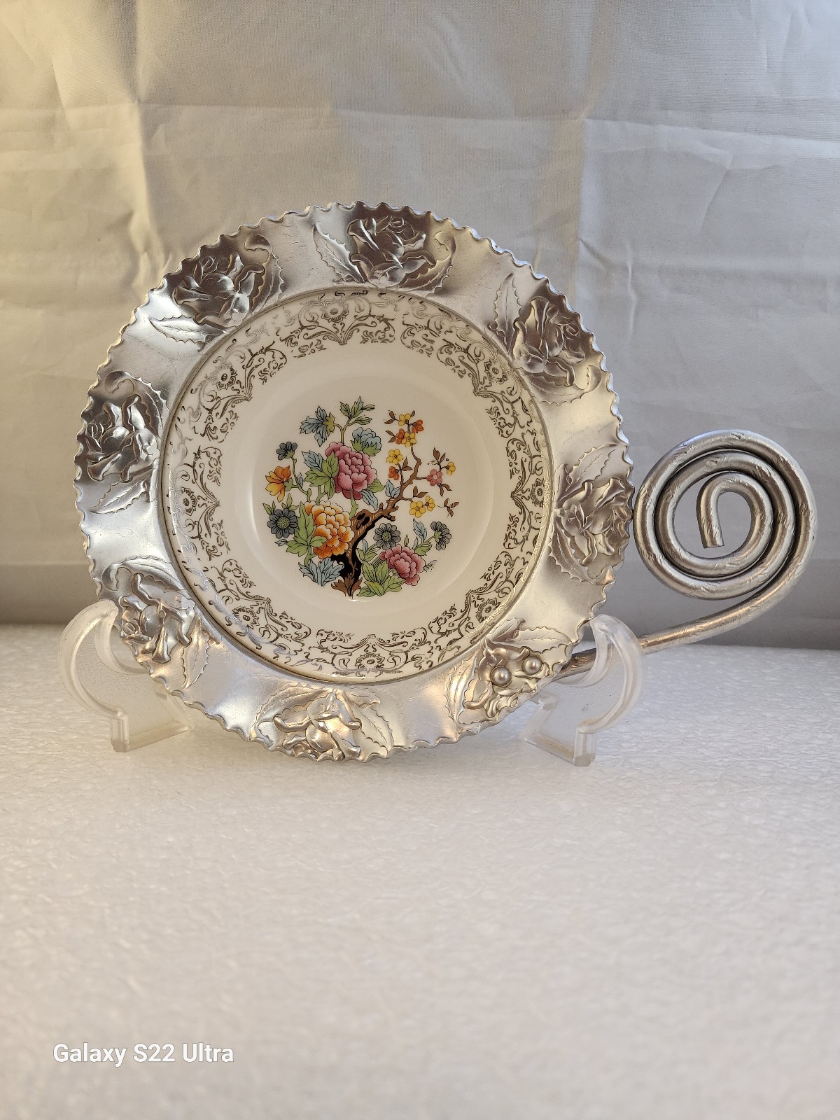 Vtg Farber & Shlevin Inc Hand Wrought Aluminum Encased Ceramic Bowl