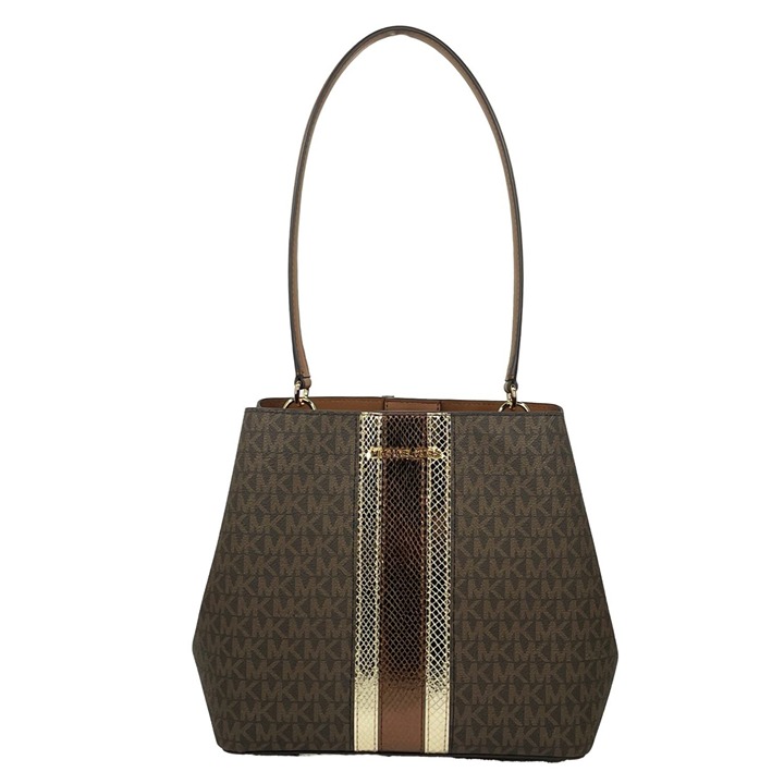 NEW Michael Kors Medium Brown Pratt Bucket Shoulder Bag Leather & PVC Handbag